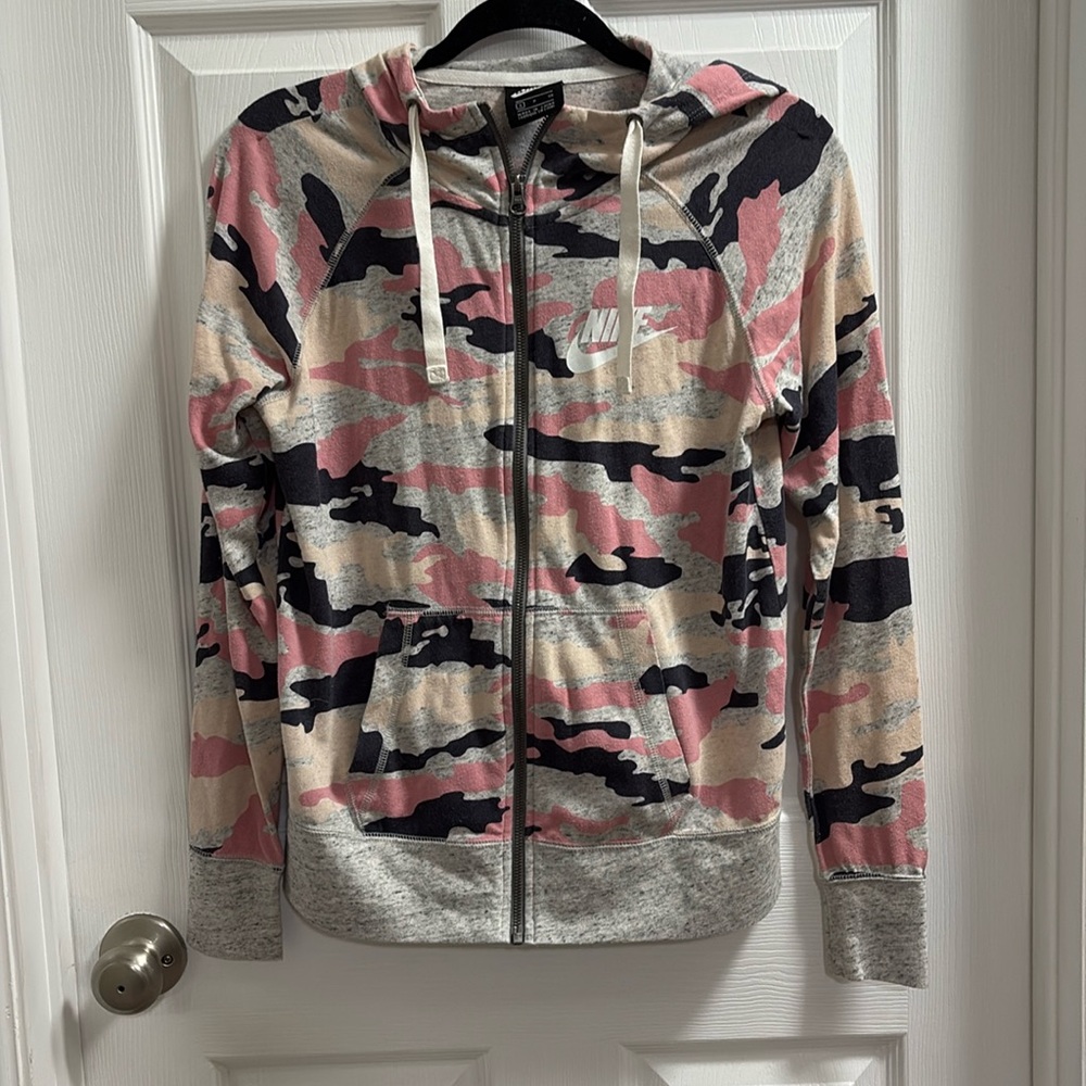 Nike front zip hoodie, pink camo, size small